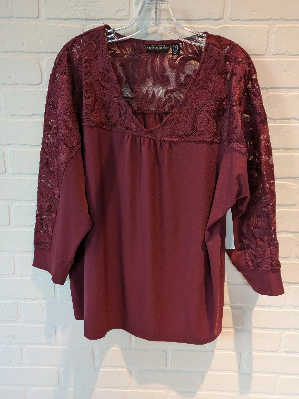 Burgundy Blouse 3/4 Sleeve Susan Graver, Size Large