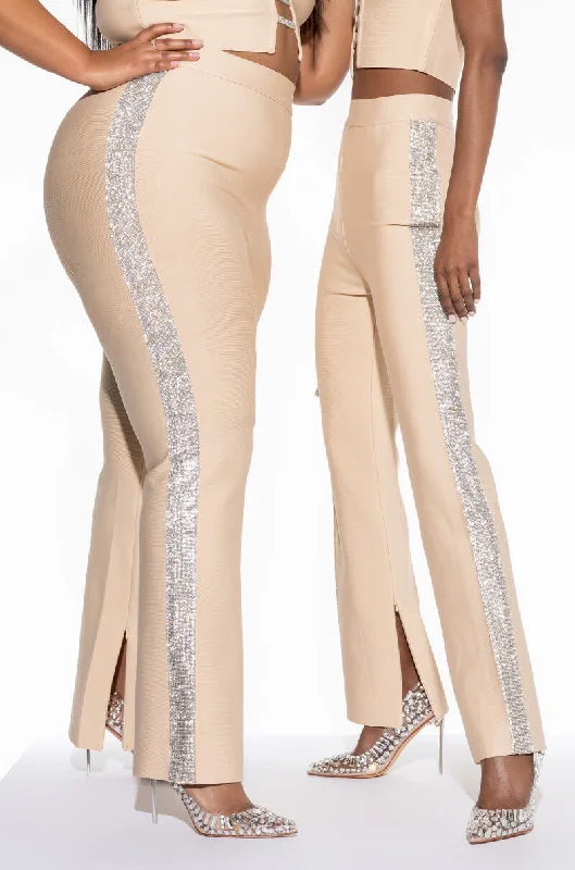 SORRY I'M LATE RHINESTONE BANDAGE PANT