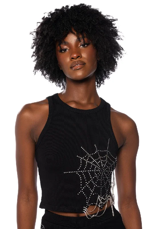 SPIDER WEBS EMBELLISHED CROPPED TANK