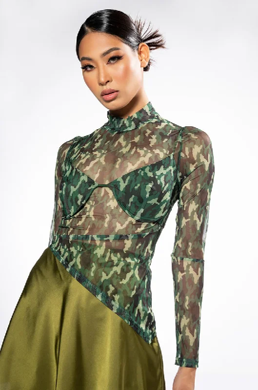 SURVIVOR MESH CAMO BRA AND LONG SLEEVE TOP SET