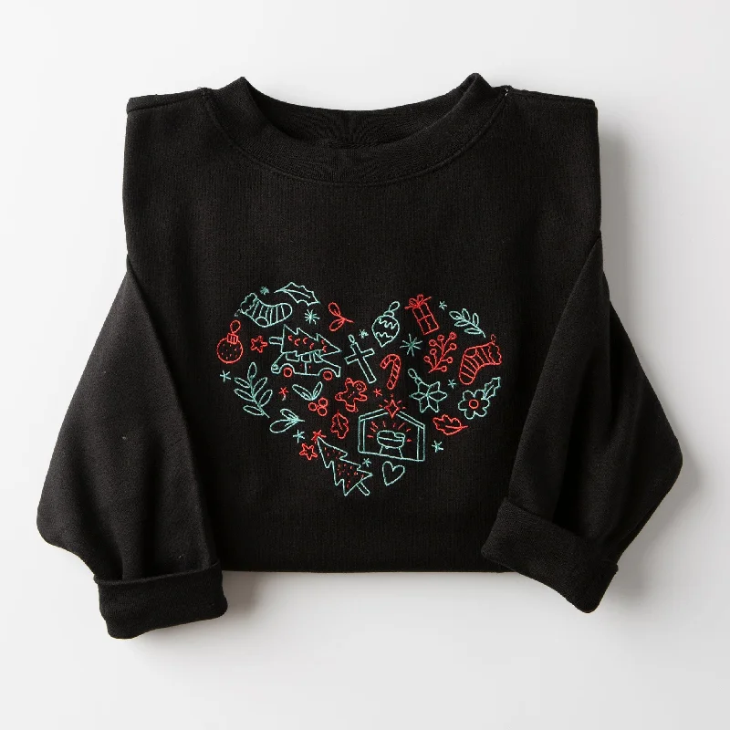 Embroidered Christmas Heart Sweatshirt