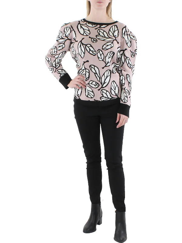 Womens Printed Ribbed Trim Pullover Sweater